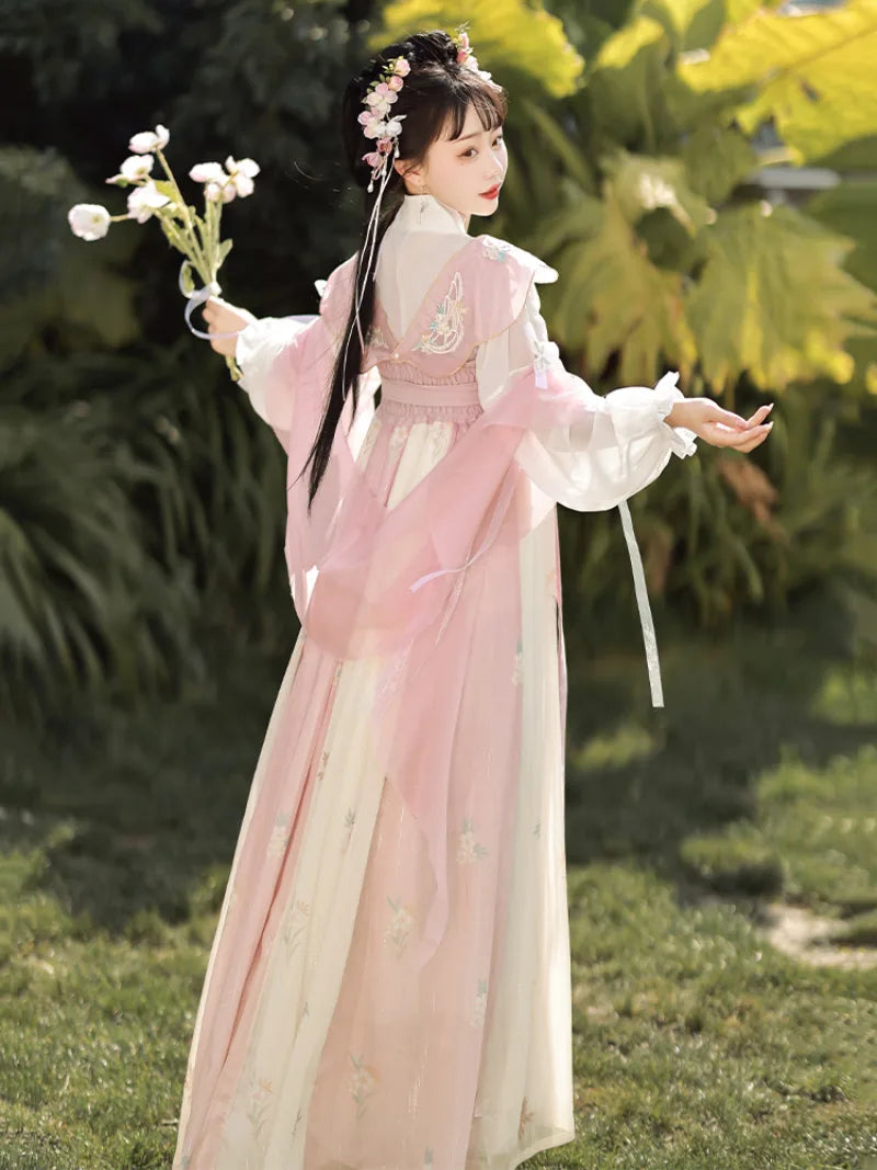 Tang Dynasty clothing female hanfu dress with soft colors and flowing skirt