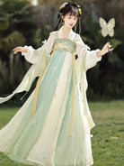 Tang Dynasty clothing female hanfu dress with soft colors and flowing skirt