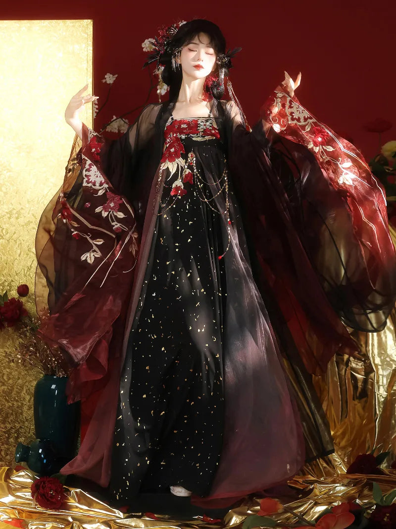 Tang Dynasty fashion hanfu with qi chest skirt and elegant embroidery design