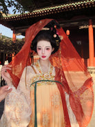 Tang Dynasty outfit hanfu with qi chest skirt and flowing wide sleeve robe