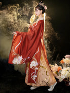 Tang Dynasty women's clothing hanfu with wide sleeves and phoenix imagery
