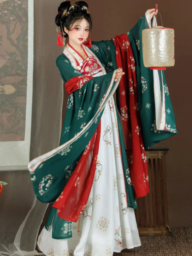 Tang style hanfu showcasing wide sleeves and vibrant traditional patterns