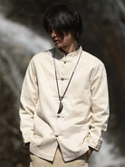Velvet Tang suit for men with traditional frog buttons and loose-fit design, perfect for autumn and winter wear with a modern Chinese fashion touch.