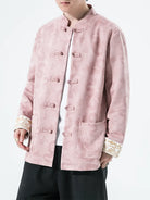 Velvet Tang suit for men with traditional frog buttons and loose-fit design, perfect for autumn and winter wear with a modern Chinese fashion touch.