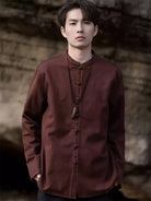 Tang suit Chinese men’s winter jacket with stand collar and fleece lining in solid color design