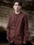 Tang suit Chinese men’s winter jacket with stand collar and fleece lining in solid color design