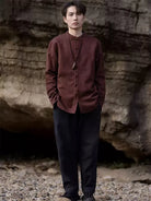Tang suit Chinese men’s winter jacket with stand collar and fleece lining in solid color design