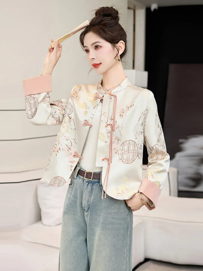 Tang suit female Chinese-style jacket with pankou buttons, modern traditional design, versatile spring and autumn outerwear for women
