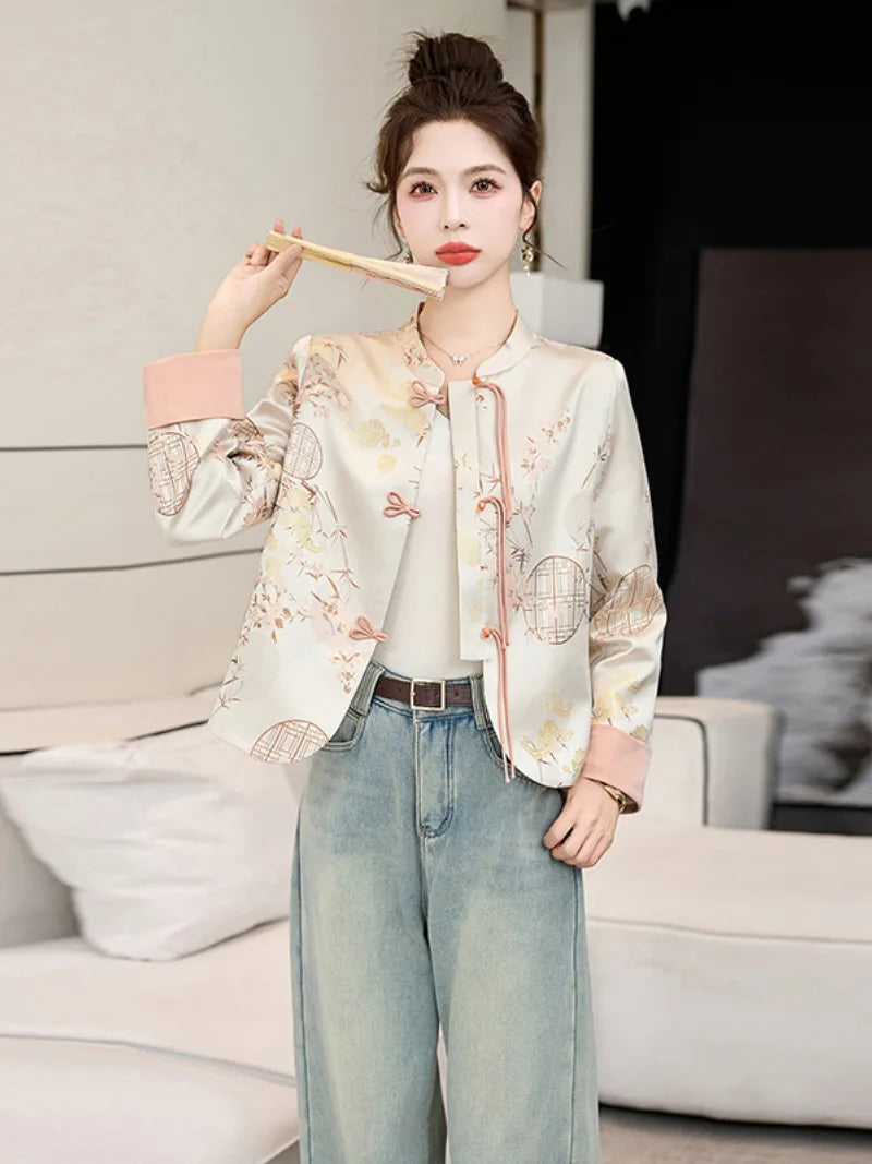 Tang suit female Chinese-style jacket with pankou buttons, modern traditional design, versatile spring and autumn outerwear for women