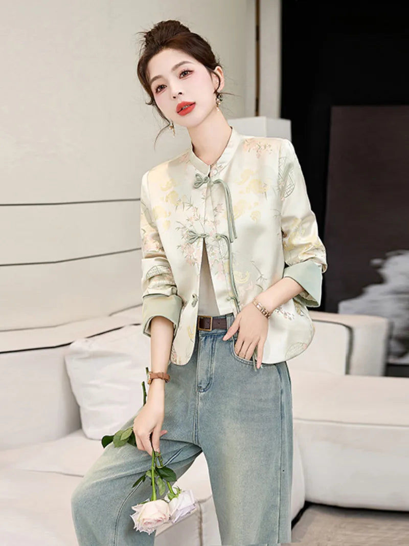 Tang suit female Chinese-style jacket with pankou buttons, modern traditional design, versatile spring and autumn outerwear for women