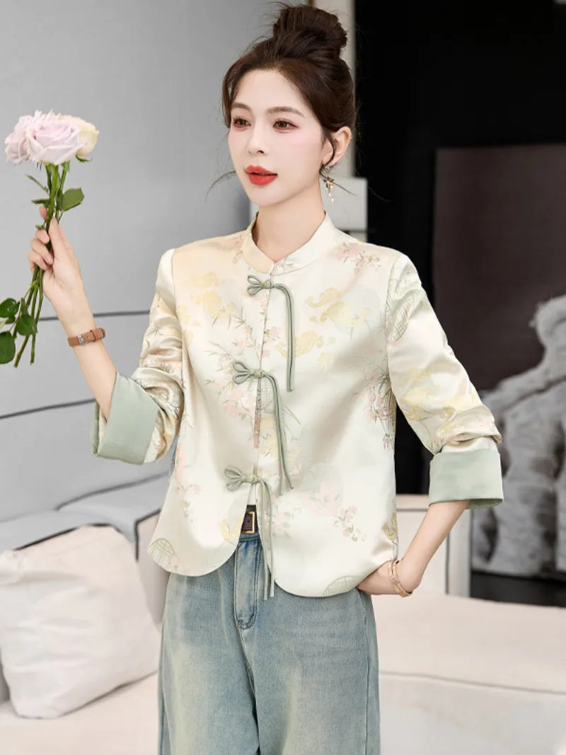Tang suit female Chinese-style jacket with pankou buttons, modern traditional design, versatile spring and autumn outerwear for women