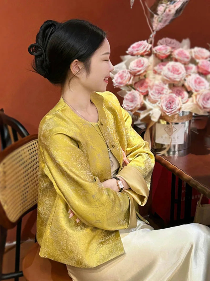 Tang suit female Chinese-style jacket with pankou buttons, modern traditional design, versatile spring and autumn outerwear for women
