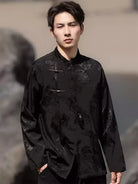 Tang suit jacket for men, modern Chinese style frog button long-sleeve loose jacket