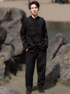 Tang suit jacket for men, modern Chinese style frog button long-sleeve loose jacket