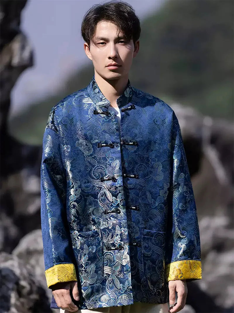 Men’s Tang suit jacket with Chinese frog buttons, loose-fit autumn winter coat in new traditional style