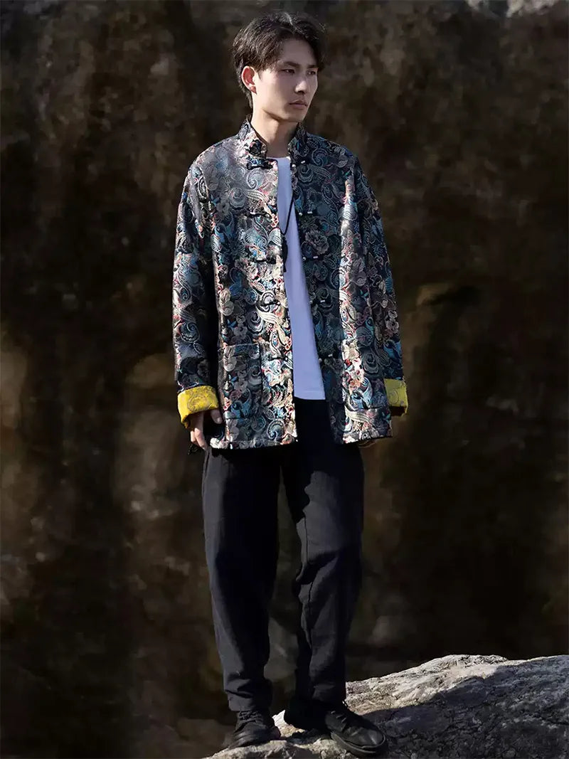 Men’s Tang suit jacket with Chinese frog buttons, loose-fit autumn winter coat in new traditional style