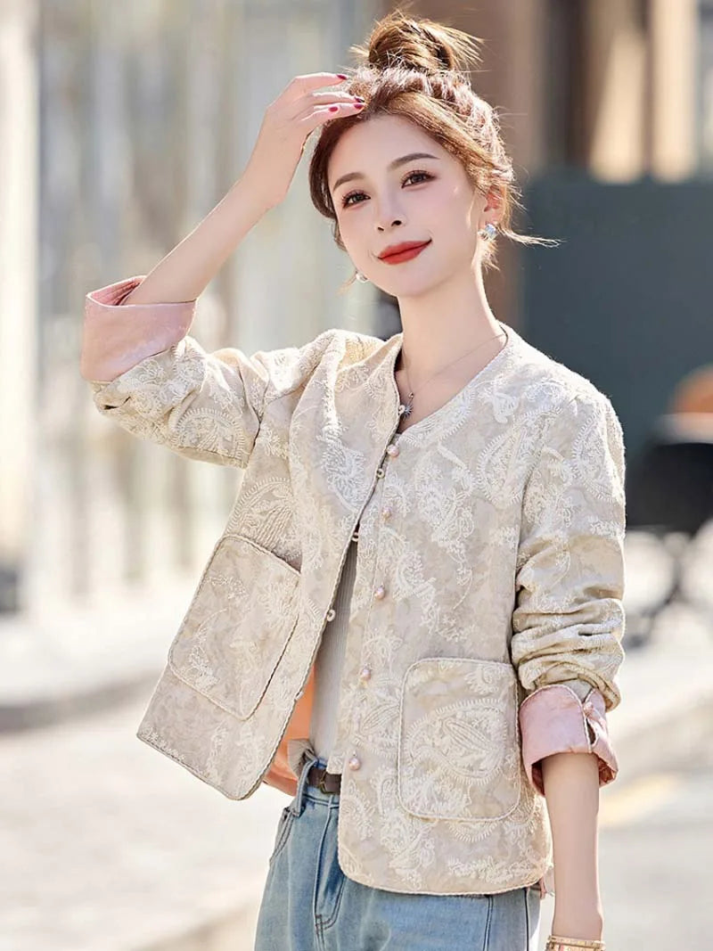 Tangzhuan short jacket for women with elegant design, lightweight fabric, and modern Chinese style