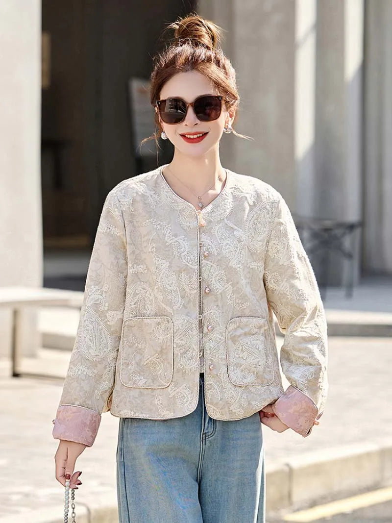 Tangzhuan short jacket for women with elegant design, lightweight fabric, and modern Chinese style