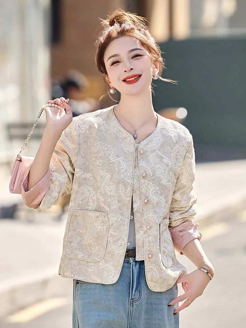 Tangzhuan short jacket for women with elegant design, lightweight fabric, and modern Chinese style