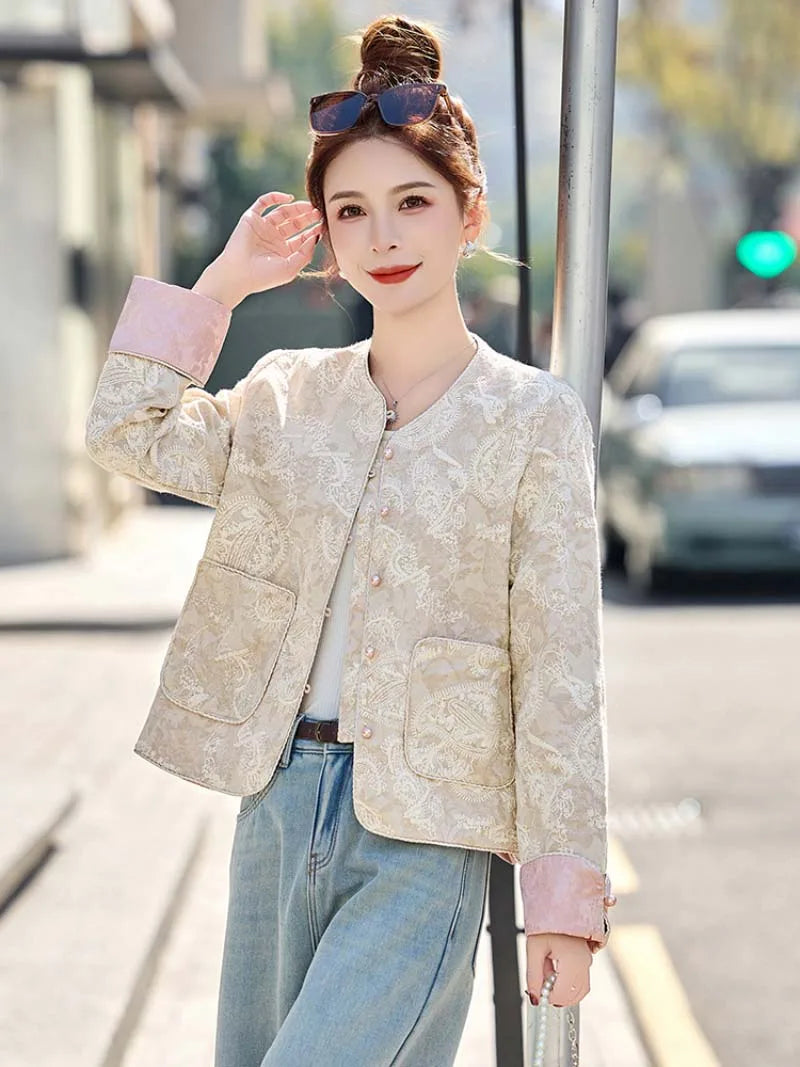 Tangzhuan short jacket for women with elegant design, lightweight fabric, and modern Chinese style