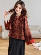 Elegant Tangzhuang jacket for women with jacquard fabric, classic pankou buttons, and modern Chinese vintage-inspired design
