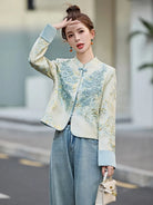 Elegant embroidered Tangzhuang women jacket with modern Chinese design and slim-fit silhouette