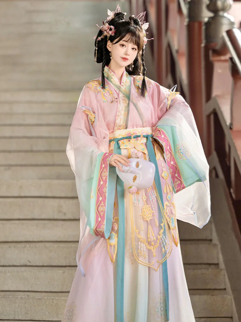 Wei Jin Dynasty traditional China outfit for women with wide sleeves and cross-collar design, perfect for spring and summer wear