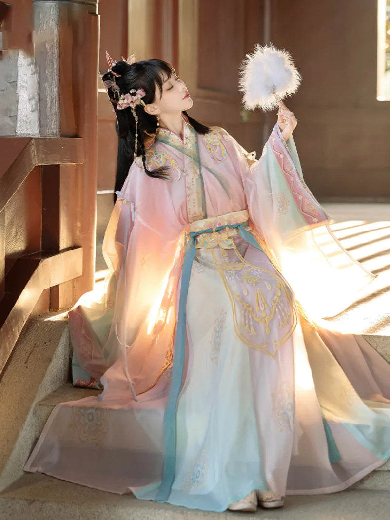 Wei Jin Dynasty traditional China outfit for women with wide sleeves and cross-collar design, perfect for spring and summer wear