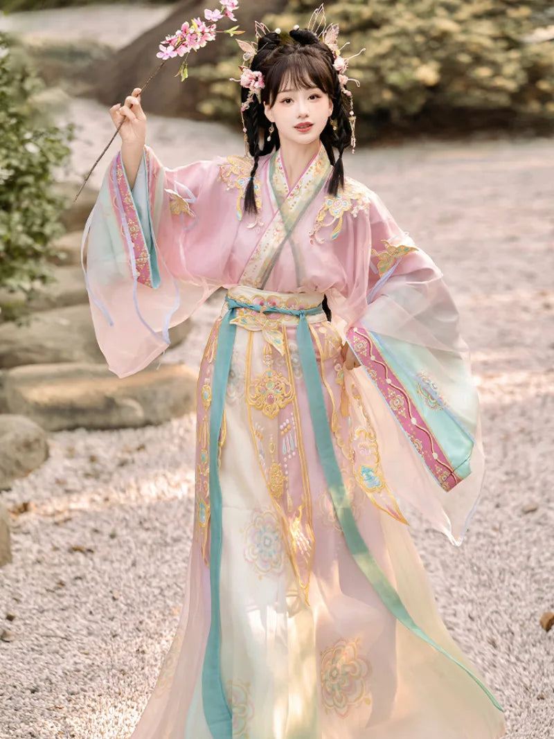Wei Jin Dynasty traditional China outfit for women with wide sleeves and cross-collar design, perfect for spring and summer wear