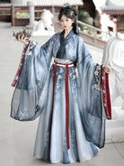 Elegant traditional Chinese clothes Wei Jin Hanfu set with cross-collar top and flowing skirt
