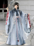 Elegant traditional Chinese clothes Wei Jin Hanfu set with cross-collar top and flowing skirt