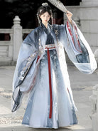 Elegant traditional Chinese clothes Wei Jin Hanfu set with cross-collar top and flowing skirt