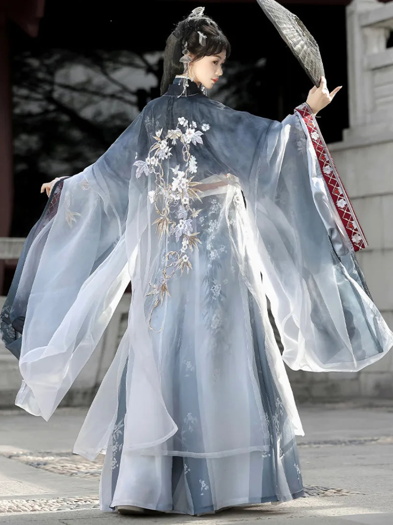 Elegant traditional Chinese clothes Wei Jin Hanfu set with cross-collar top and flowing skirt