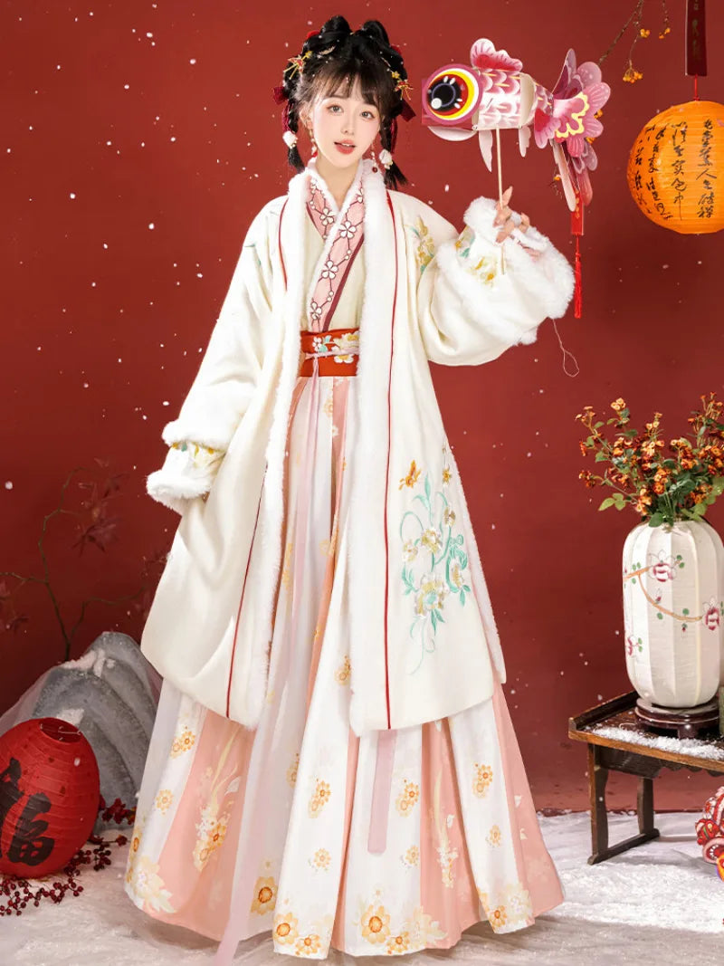 Traditional Chinese clothing female hanfu Song style fur collar outerwear