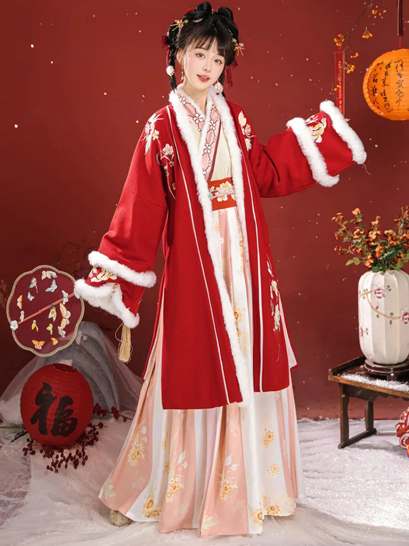 Traditional Chinese clothing female hanfu Song style fur collar outerwear