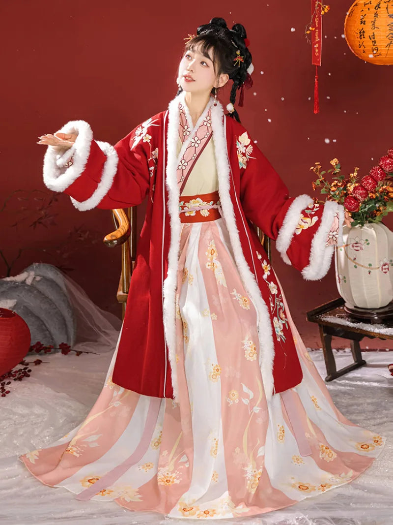 Traditional Chinese clothing female hanfu Song style fur collar outerwear
