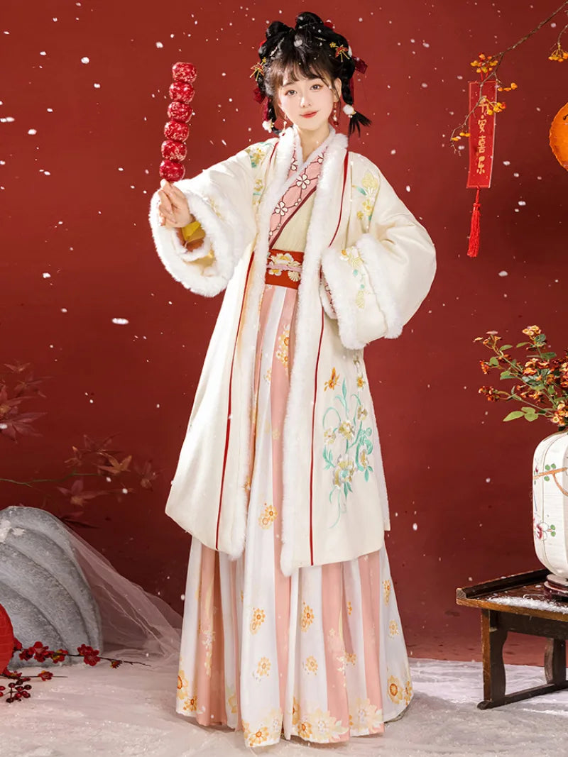 Traditional Chinese clothing female hanfu Song style fur collar outerwear