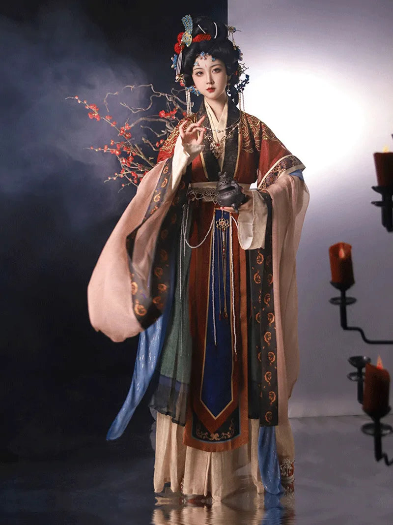 Traditional Chinese hanfu with embroidered fairy shawl and elegant flowing design for women