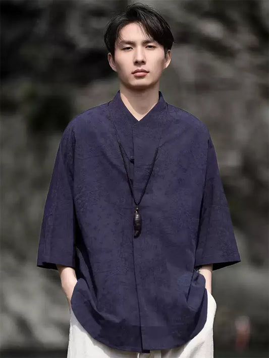 Traditional Chinese Tang Suit | Linen Cotton Mandarin Collar Shirt