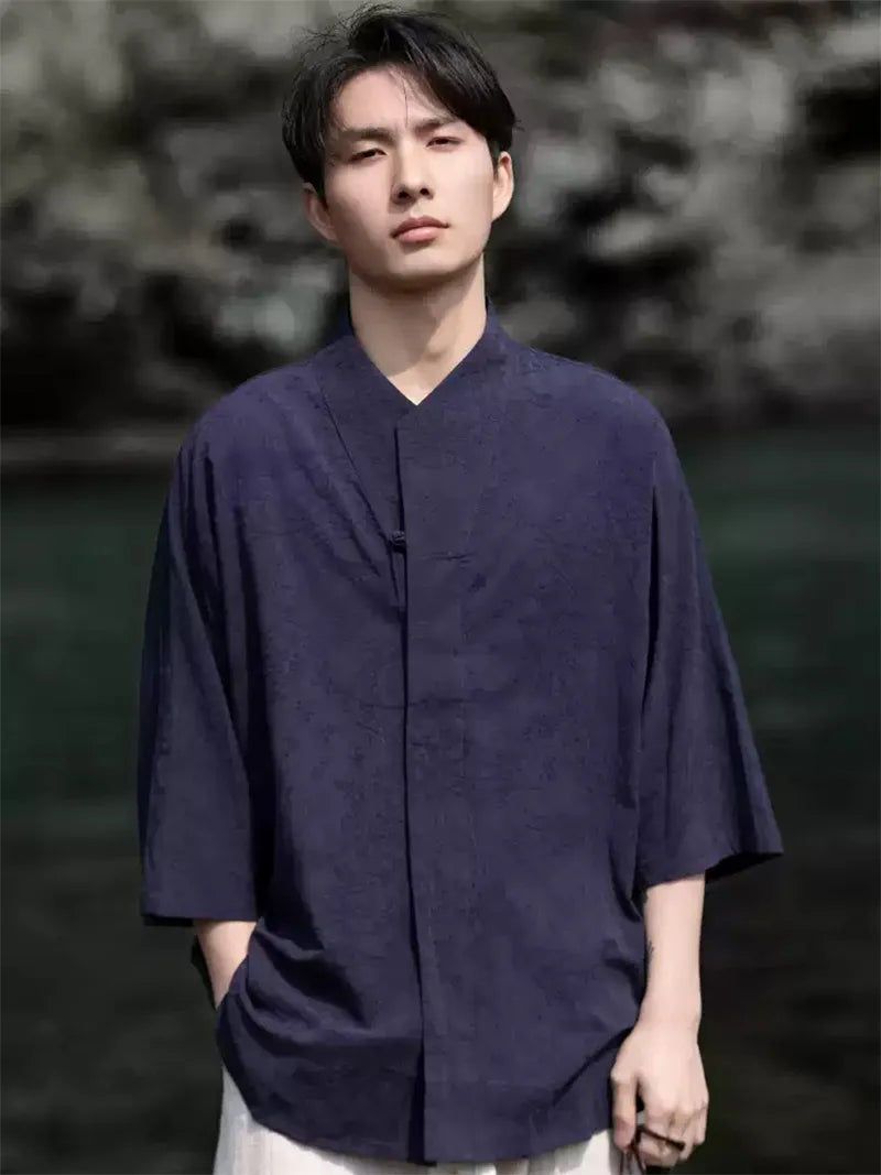 Traditional Chinese Tang Suit | Linen Cotton Mandarin Collar Shirt