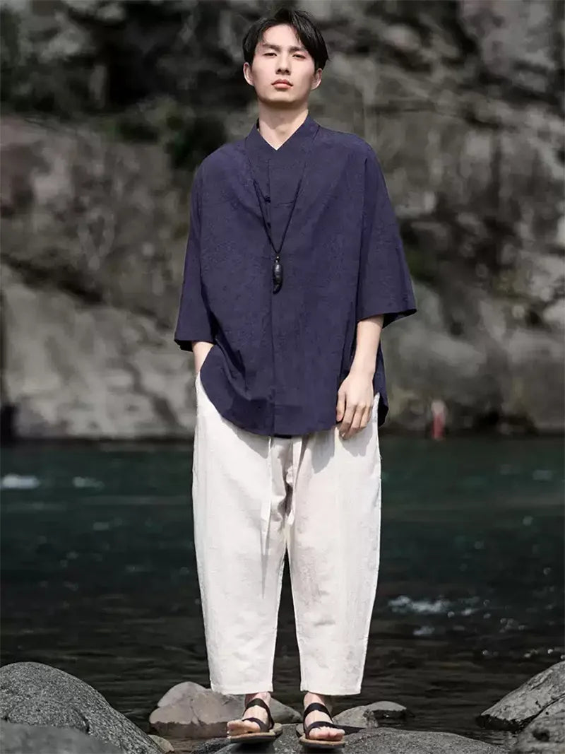 Traditional Chinese Tang Suit | Linen Cotton Mandarin Collar Shirt