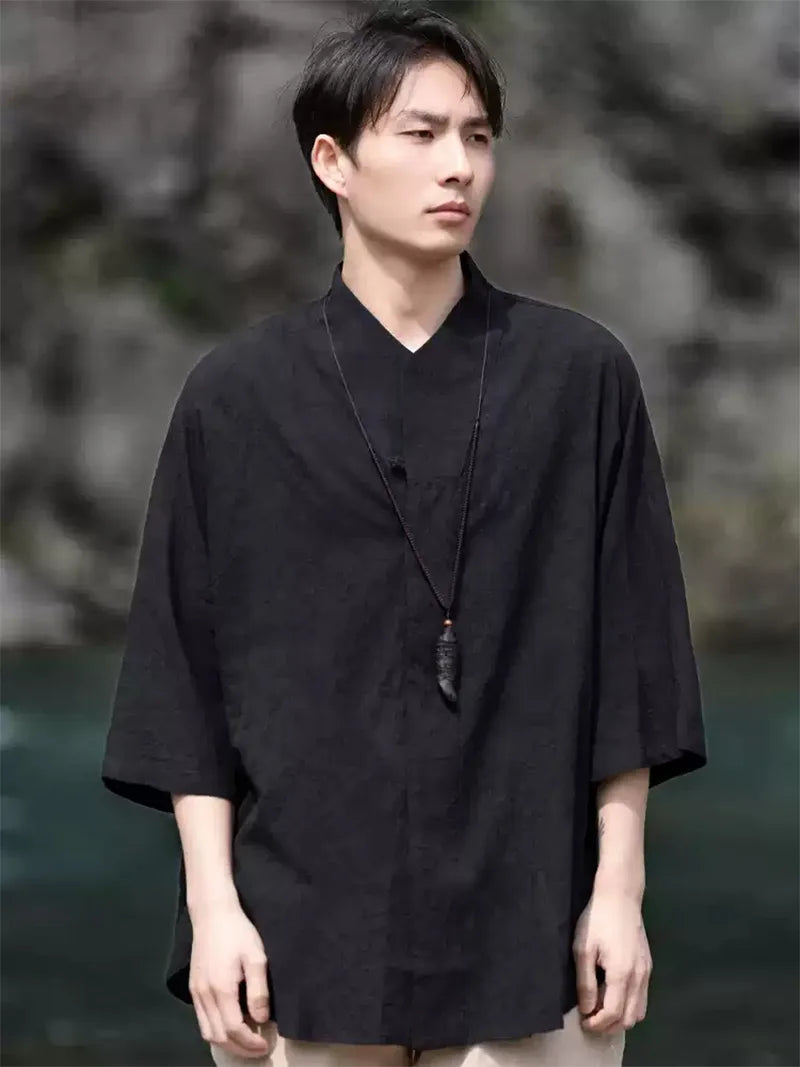 Traditional Chinese Tang Suit | Linen Cotton Mandarin Collar Shirt