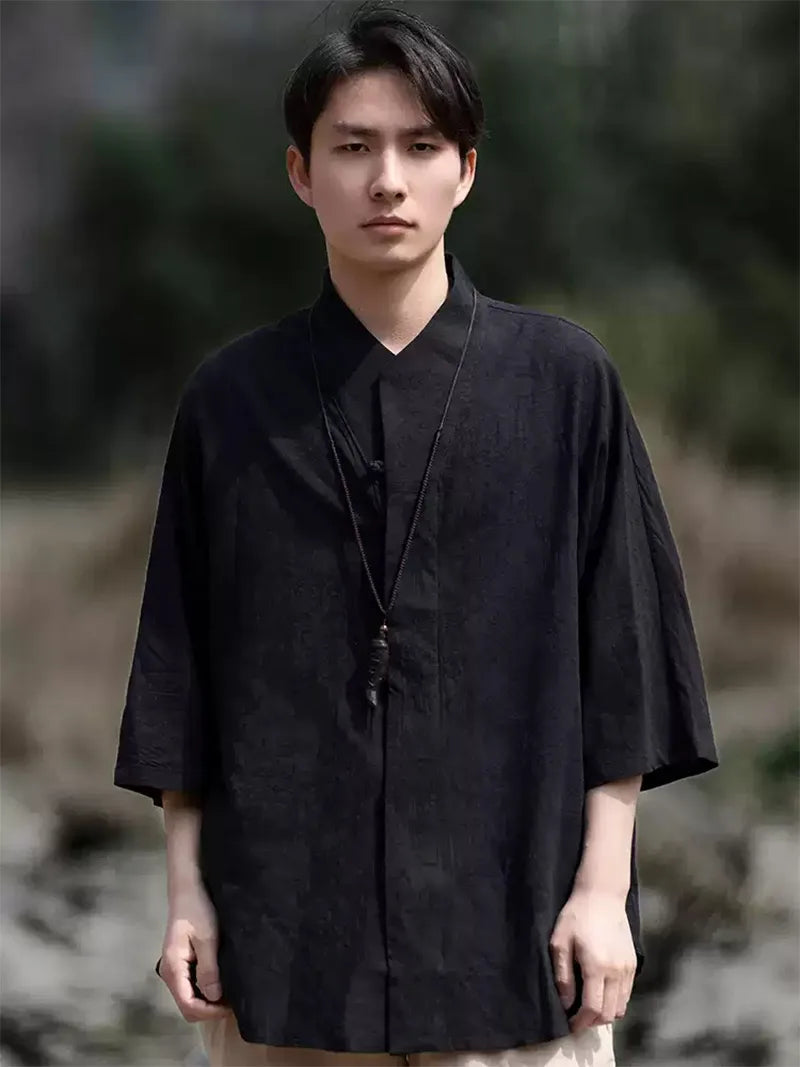 Traditional Chinese Tang Suit | Linen Cotton Mandarin Collar Shirt