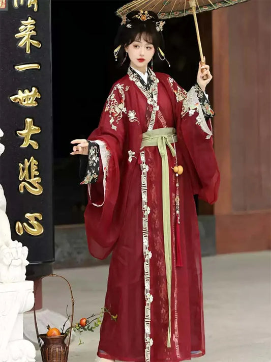 Traditional Hanfu Warring States Robe | Straight Hem Embroidered