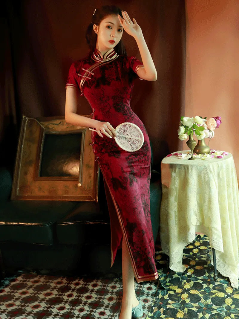 Traditional Qipao | Red Chinese Vintage Summer Cheongsam Dress
