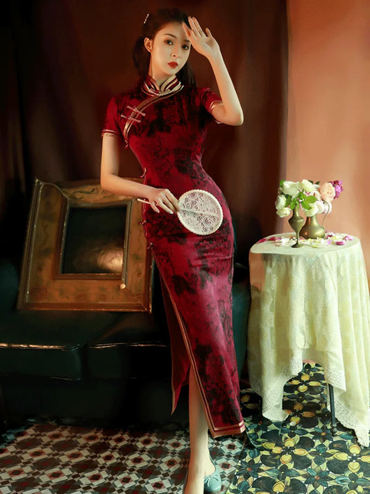 Traditional Qipao | Red Chinese Vintage Summer Cheongsam Dress