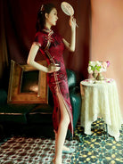 Red Traditional qipao summer dress for women with vintage Shanghai style and elegant modern Chinese cheongsam design