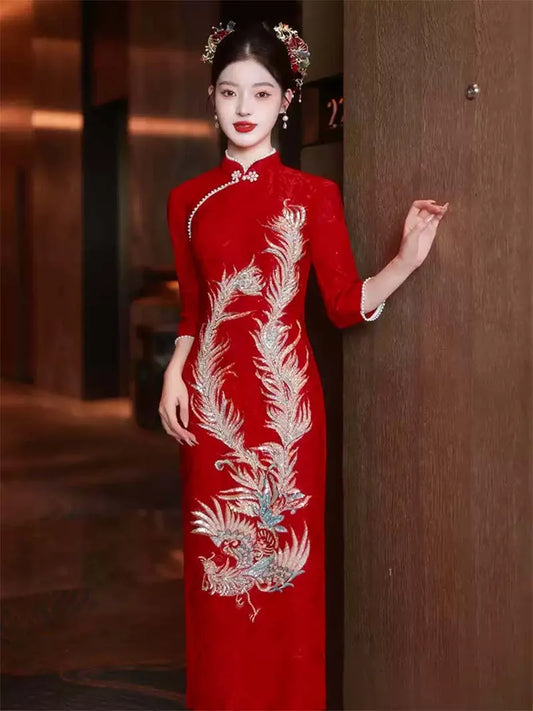 Traditional Wedding Qipao | Charming Red Chinese Bride Dress Phoenix