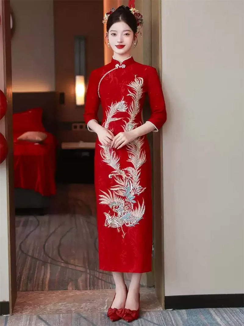 Traditional Wedding Qipao | Charming Red Chinese Bride Dress Phoenix