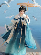 Types of hanfu featuring Tang-style chest-high dress with elegant winter cloak